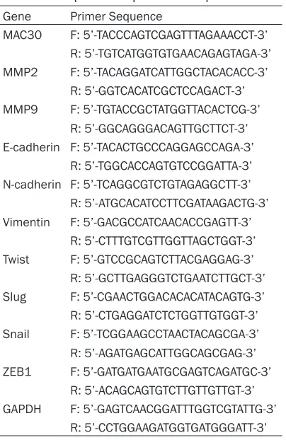 Table 1. Sequence of primers for qRT-PCR