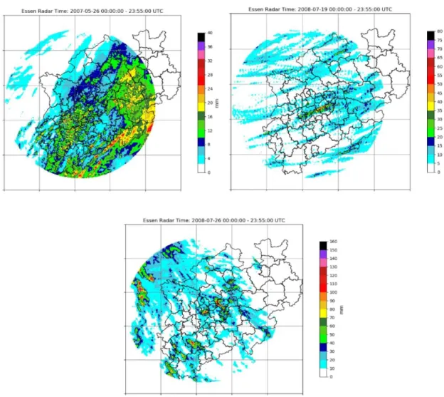 Table 1. Conversion of radar reflectivity to rain rates using Z–R relationship (a = 256, b = 1.42) with 