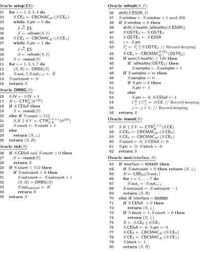 Fig. 4. The above oracles describe the behavior of ISK-RNG from within the PWI model. See Table 3 for a descriptionkeyof the state variables S.∗
