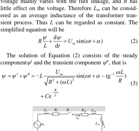 Figure 1. Equivalent circuit of single-phase transformer switching on without load. 