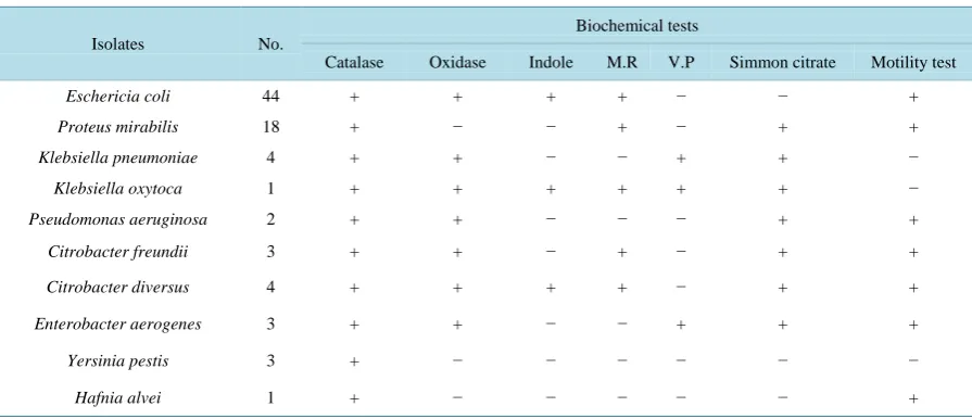 Table 1. Results of biochemical tests that were applied on isolates.                                                 