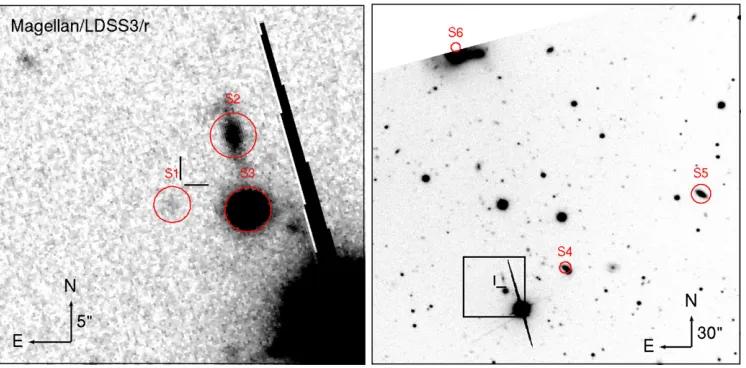 Figure 5and a star-forming galaxy at), an early-type galaxy at z = 0.403 (14′′.0 offset; “S5”), z = 0.657 (14′′.9 offset; “S6”); see