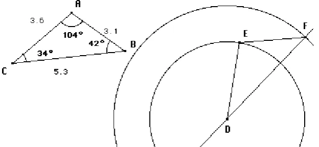 Figure 1: A triangle DEF constructed to preserve the lengths of two sides and one angle of triangle ABC 