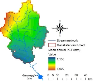 Figure 3.3 Spatial distribution of mean annul potential evapotranspiration over the 