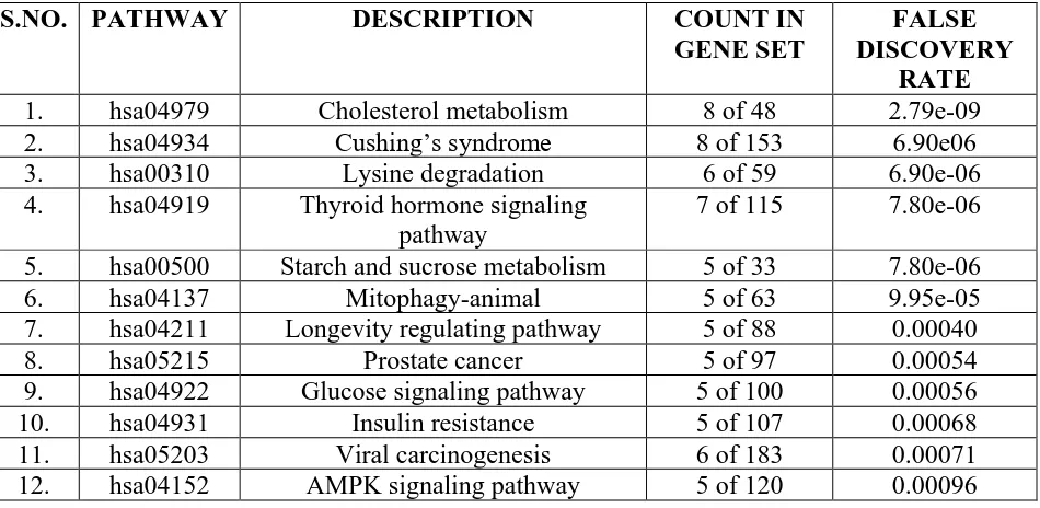 TABLE 4: List of most significantly enriched pathways of DEGs as analyzed by KEGG 