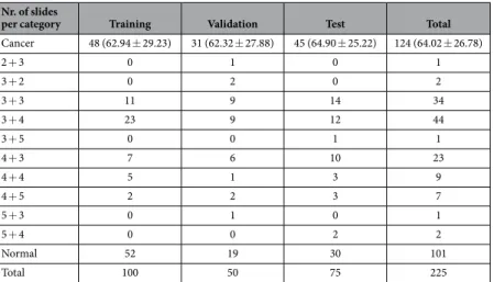 Table 1.   Data details for the whole slide biopsy specimens used for the prostate cancer experiments
