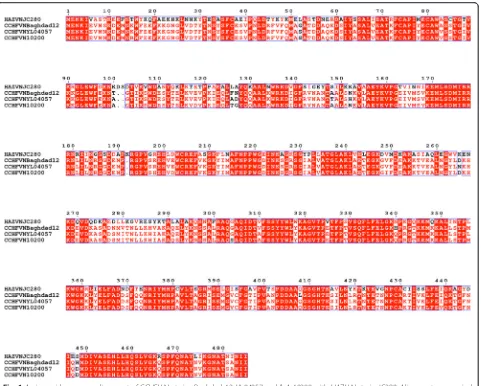 Fig. 1 Amino acid sequence alignment of CCHFV N strains Baghdad-12, YL04057 and IbAr10200 with HAZV N strain JC280