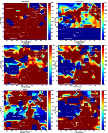 Figure 7. Monthly modified refractivity gradient existence averaged over years (2008-2012) at 700 hPa pressure level