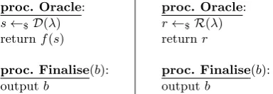 Fig. 5. Games for KDF security. Game KDFReal is on the left, KDFRand is on the right.