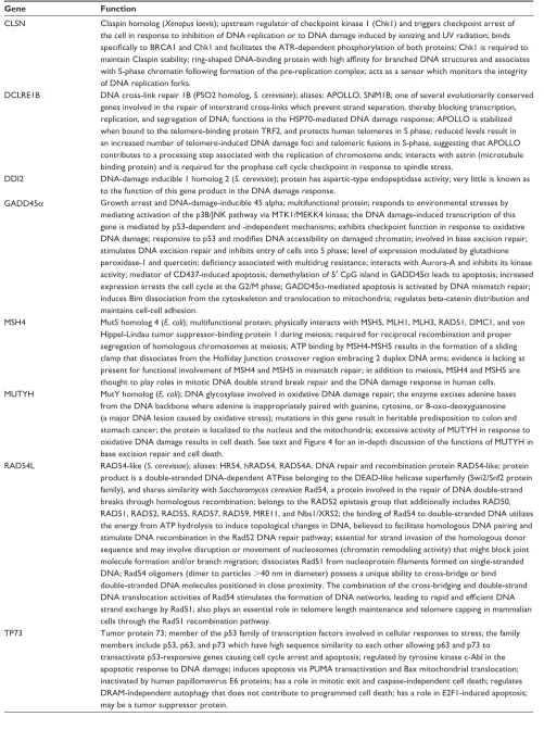 Table 1 DNA repair and DNA damage response genes