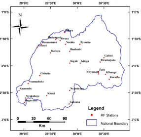 Figure 1. Selected meteorological stations for analysis in Rwanda.                                                         