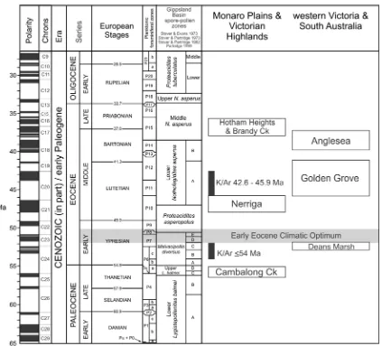 Figure 5.1 Early Paleogene palynostratigraphic schema for southeastern Australia, 