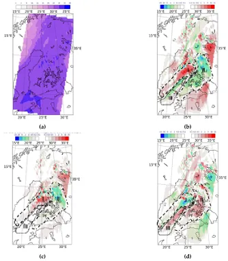 Figure 3. Spatial distribution of precipitable water over the Finnish domain for 18:00 UTC 14 August 2010