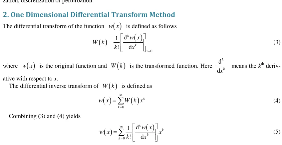 Table 1. One-dimensional differential transformation [3].                       