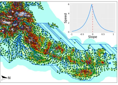 Figure 5. Representation of the least cost paths in our model with a starting point in the Japanese Alps(Nagano prefecture)