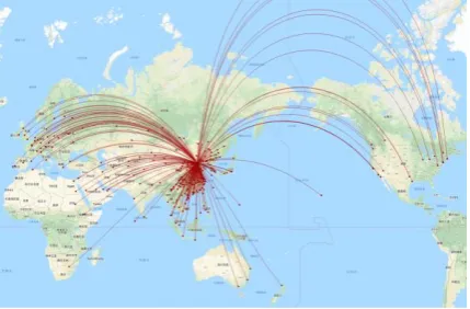Figure 3. Air route network connected with PEK in 2018 