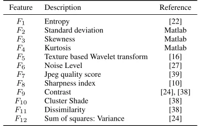 TABLE 1. List of features reflecting image characteristics.