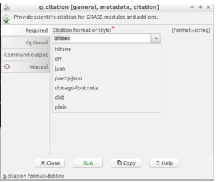 Figure 2. Screenshot of the GUI of the g.citation module, showing the currently included citation styleoptions.