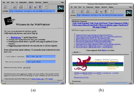 Figure 2.1: (a) The main web page of Personal WebWatcher.From this page theuser enters a topic of interest