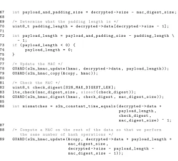 Fig. 1. Excerpt from s2n verify cbc, s2n’s code for checking the MAC on a TLS record