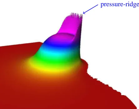 Figure 3: A typical EHL solution - note the typical pressure-ridge which occurs on the outﬂowside of the contact.