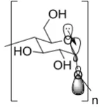 Figure 1.18 Chemical structure of -cyclodextrin 11 (left), numbering of atom positions on the pyranose rings (centre) and the simplified representation of the cyclodextrin (right)