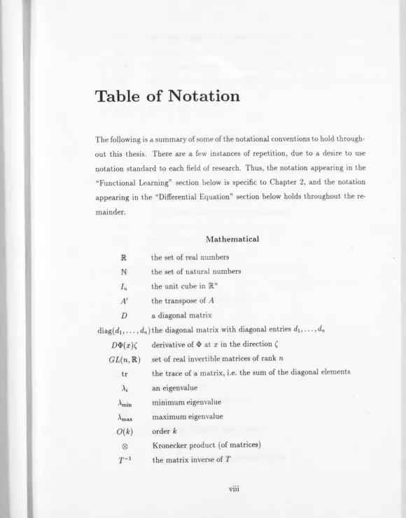 Table of Notation 