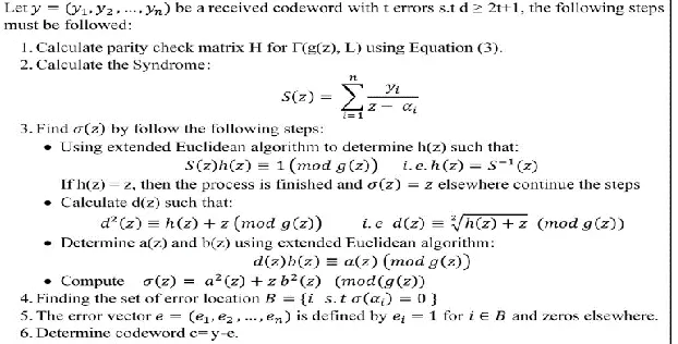 Fig. 3 Algorithm of Finding and Correcting Errors in Irreducible Goppa Code 