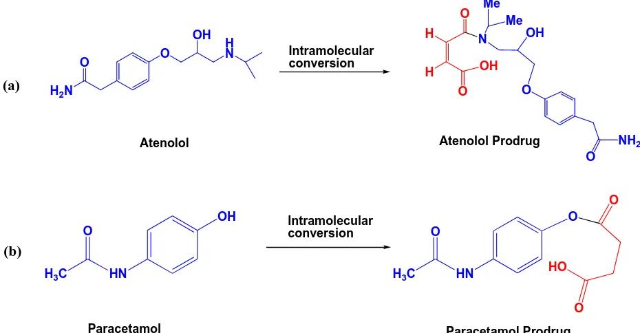 Figure 2. Intramolecular conversion of (a) atenolol prodrug and (b) paracetamol prodrug in physiological environments
