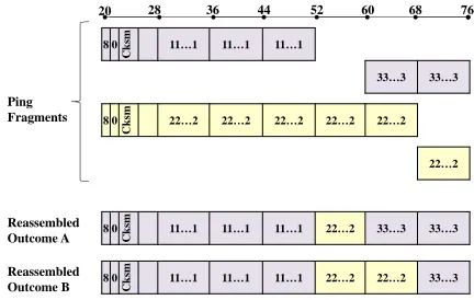 Fig. 9.Ping packets for measuring fragmentation reassembly policies.