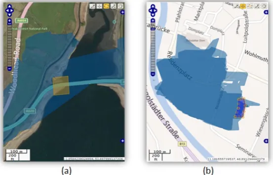 Figure 4. User initiated sectioning of (a) and (b) LiDAR datasets with polygon tools for featureextraction processing.