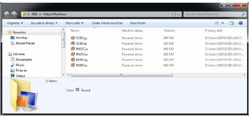 Figure 2. Windows Virtual PC running six 32-bit Windows Server 2008