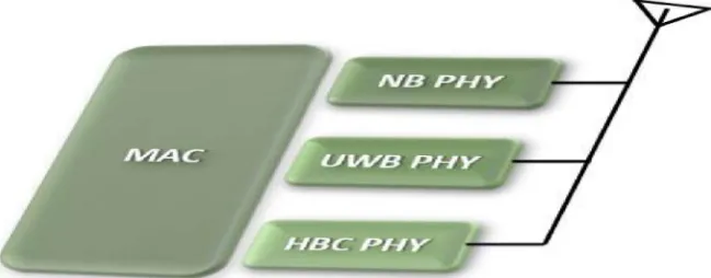 Figure 3. IEEE 802.15.6 Media Access (MAC) and Physical (PHY) layer model.