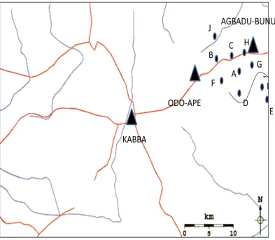 Figure 2; Location map of the study area showing the sample points 