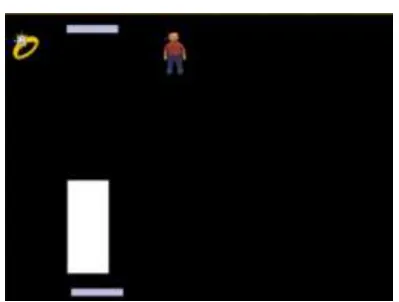 Figure 7 The game with the bouncing coffin and two barriers, the player character, and  the ring