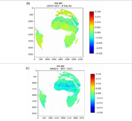 Figure 7: Spatial maps of the mean bias observed the year 2012 between the satellite-based product