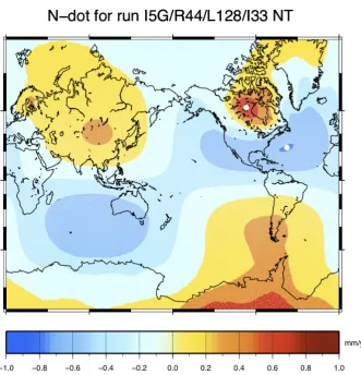 Figure 6. Fingerprint forThe spatial variability ofplaces where the largest rates are expected, with N˙ , which represents the current rate of sea surface variation or absolutesea-level change according to our implementation of GIA model ICE-5G (VM2)
