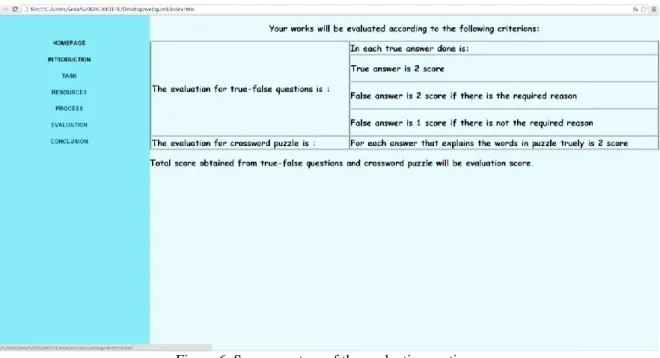 Figure 6. Screen capture of the evaluation section 