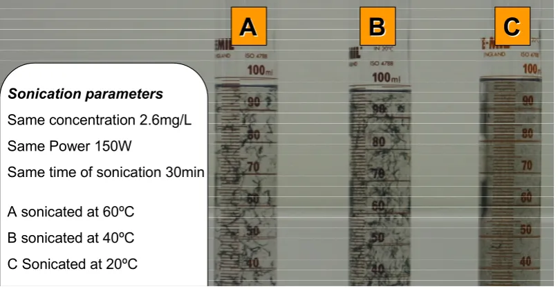 Figure 6. Decantation test after sonication at 20, 40 and 60 °C 3 min after sonication