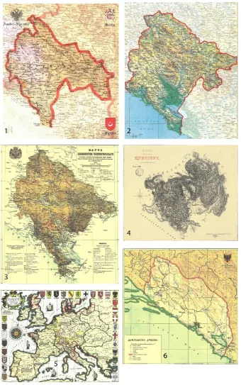 Figure 1. Overview of typical historical maps of Montenegro: 1. Map of the Kingdom of Montenegro after the Balkan Wars, which ended in 1913, until the Podgorica Assembly which formed the Kingdom of Serbs, Croats, and Slovenes (during the rule of Nikola I P