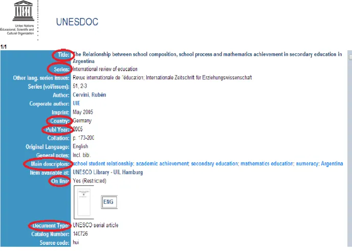 Figure 1. An example publication tag from UNESDOC data base 