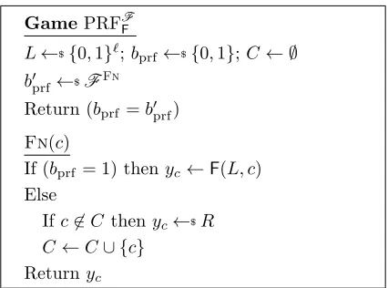 Figure 1: Game used to deﬁne prf advantage of adversary F against function F.