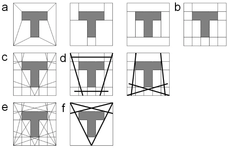Figure 1: Convex Sets, Partitions, and Axial Lines for the Basic T-Shape 