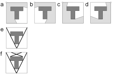Figure 2: Key Isovists  and Related Axial Lines for the Basic T-Shape 