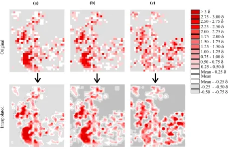 Figure 11. Interpolation of the NE Leicestershire population density surfaces to 50 mspatial resolution
