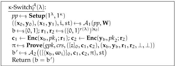 Figure 3: Game formalizing the indistinguishability of encodings with an equivalence class