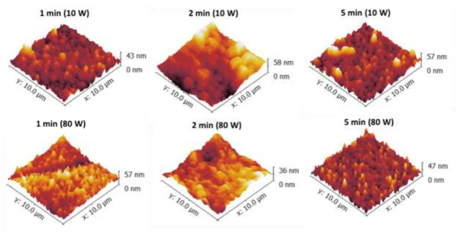 Figure 5: AFM topology mapping H2O plasma modified membranes. 
