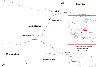 Figure 1. Study area and hydrographic observation stations in the Istanbul strait [31]