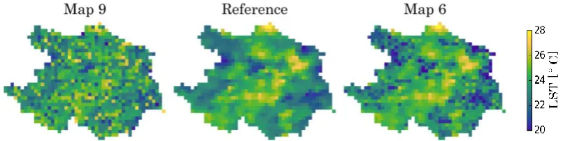 Figure 2. Two synthetic LST maps for Ahlergaarde subbasin of Skjern to compare the spatial metrics