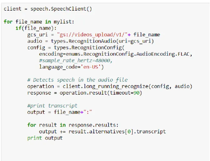 Figure 7. Snippet of Speech-to-Text Code 